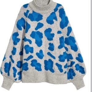 H&M Gray and Blue Patterned Turtleneck Sweater